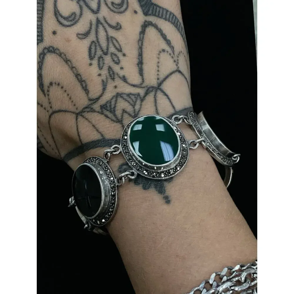 Black & Green Onyx Sterling Silver Bracelet
